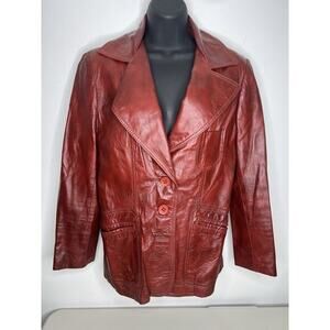 Vintage Red Olympic USA Leather Jacket Tag Size 14 Retro